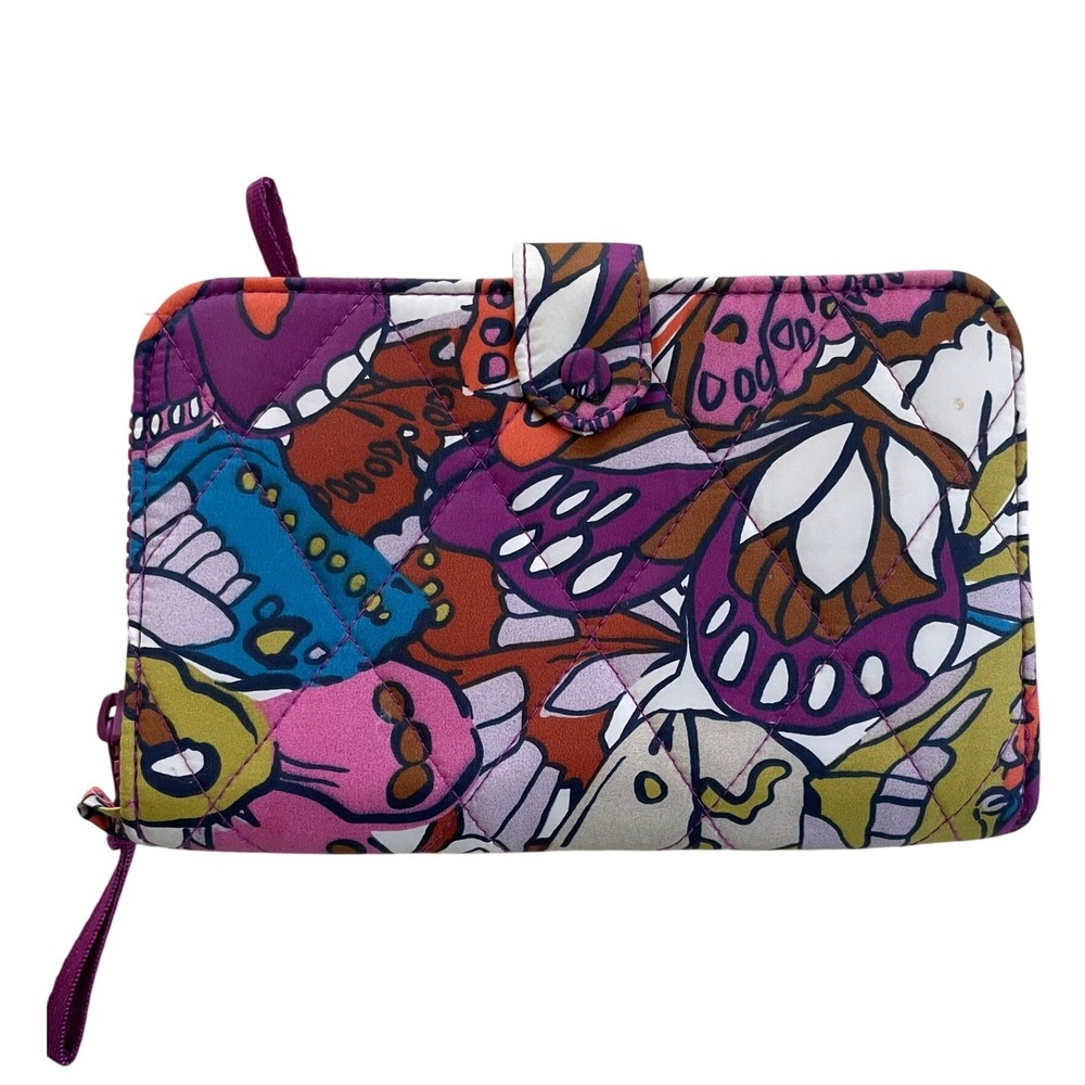 Vera Bradley Marrakesh Beads Butterfly Quilted Cotton Bifold Zip Around Wallet